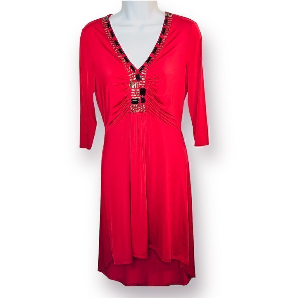 Long Tall Sally Beaded Ruched Chest High Low Dress Red S Tall